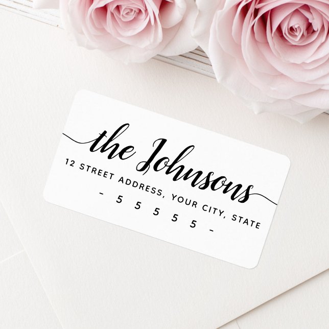 Étiquette Joli script de calligraphie nom de famille adresse (Cute calligraphy script surname return address label)