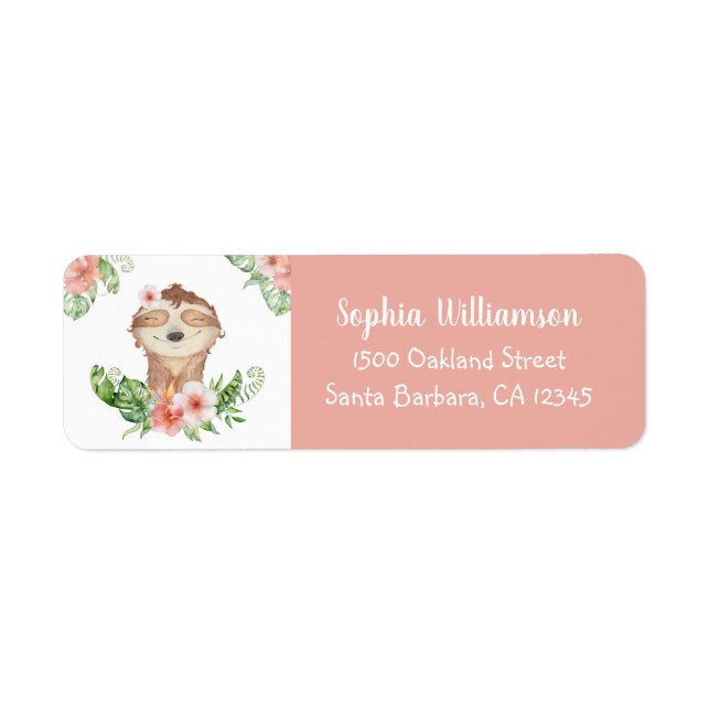 Étiquette Joli Sloth Floral Anniversaire rose pâle (Devant)