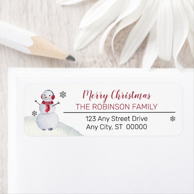 Étiquette Joli Snowman Waving Joyeux Noël (En situation)
