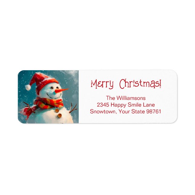 Étiquette Joli Vintage Snowman Christmas Adresse de retour (Devant)