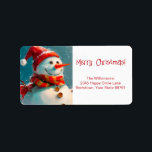 Étiquette Joli Vintage Snowman Christmas Adresse de retour<br><div class="desc">Une étiquette vintage d'adresse de retour de Noël aquarelle est si mignonne et saisonnière lorsqu'elle présente notre lunette de neige rétro lunatique. Il a un chapeau de Père Noël, une belle écharpe rétro, et bien sûr un nez de carotte. Heureux, avec ses boutons et ses bâtons pour les bras. Nous...</div>