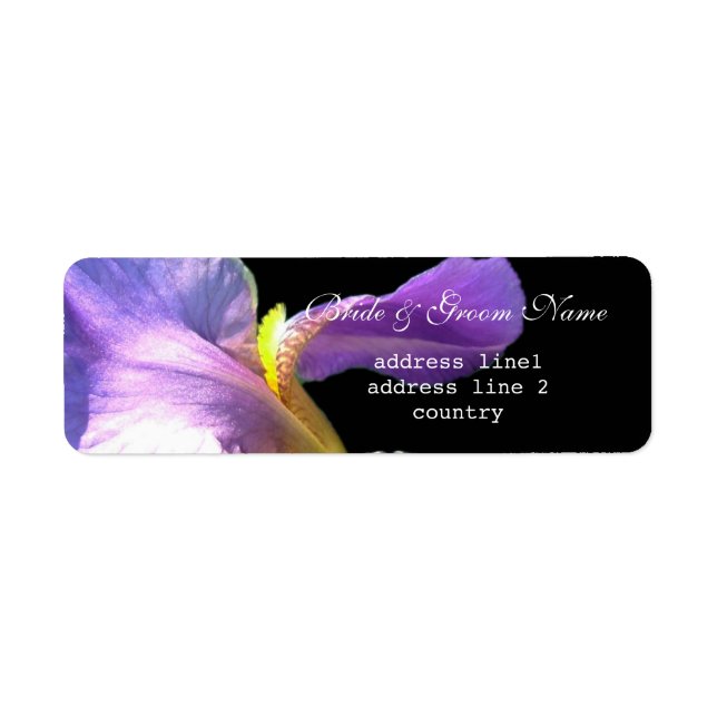 Étiquette Joli violet iris fleurie mariée et l'adresse du ma (Devant)