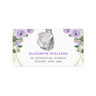 Étiquette Joli violet Rose verdure dormant bébé Eléphant