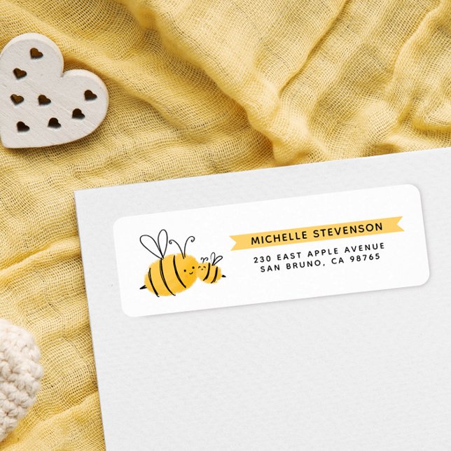 Étiquette Jolie abeilles dessinées à la main et bannière jau (Return Address Label Mock-up)