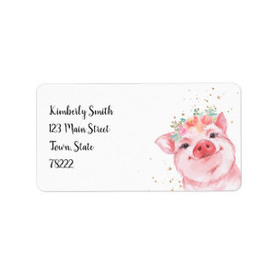 Étiquette Jolie adresse de retour aquarelle cochon