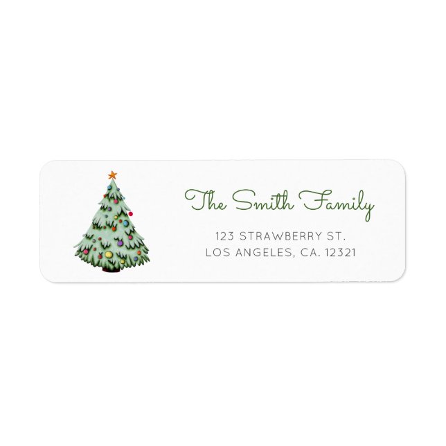 Étiquette Jolie adresse de retour d'arbre de Noël (Devant)