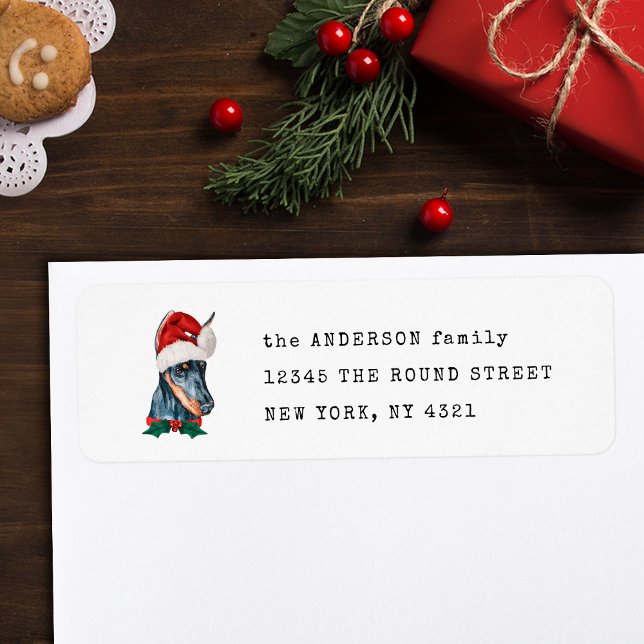 Étiquette Jolie adresse de retour de Noël de Doberman (Créateur téléchargé)