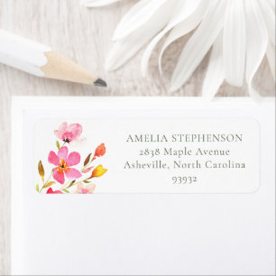 Étiquette Jolie adresse de retour florale aquarelle rose