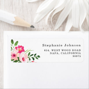 Étiquette Jolie adresse de retour florale rose aquarelle
