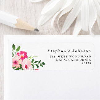 Étiquette Jolie adresse de retour florale rose aquarelle
