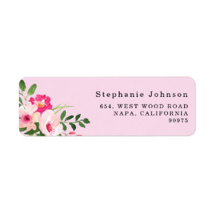 Étiquette Jolie aquarelle rose Floral Adresse de retour