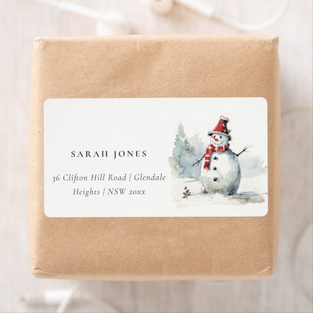 Étiquette Jolie Aquarelle Snowman Adresse de Noël (En situation)