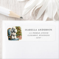 Jolie caniche chien de Noël Aquarelle Adresse