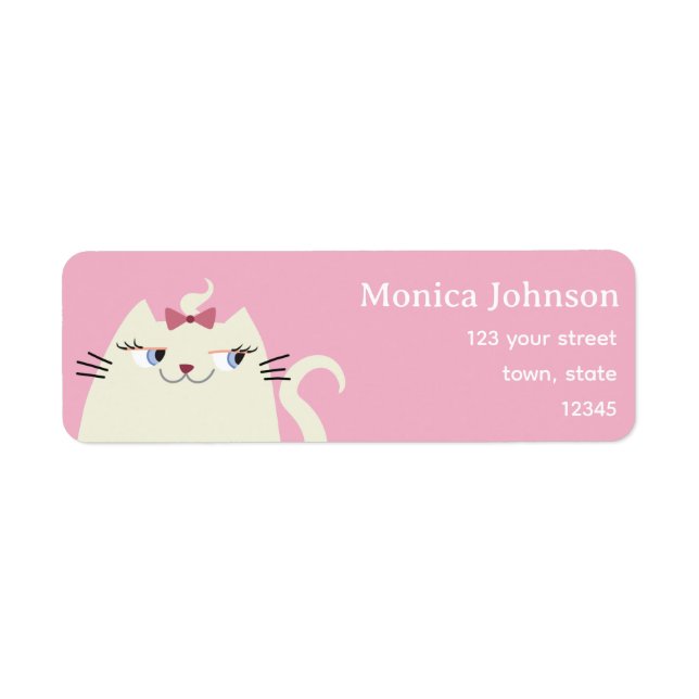 Étiquette Jolie Chatte Rose Adresse de l'Expéditeur (Devant)