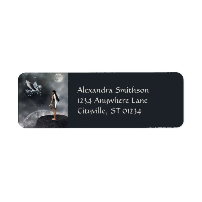 Étiquette Jolie fée ailée et cheval volant (Devant)