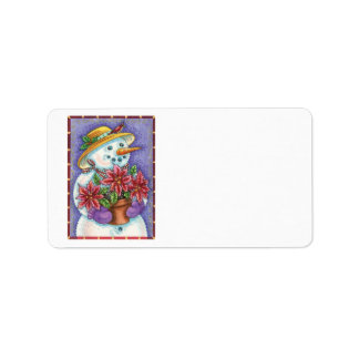 Étiquette Jolie fille de Noël Bonhomme de neige avec Poinset