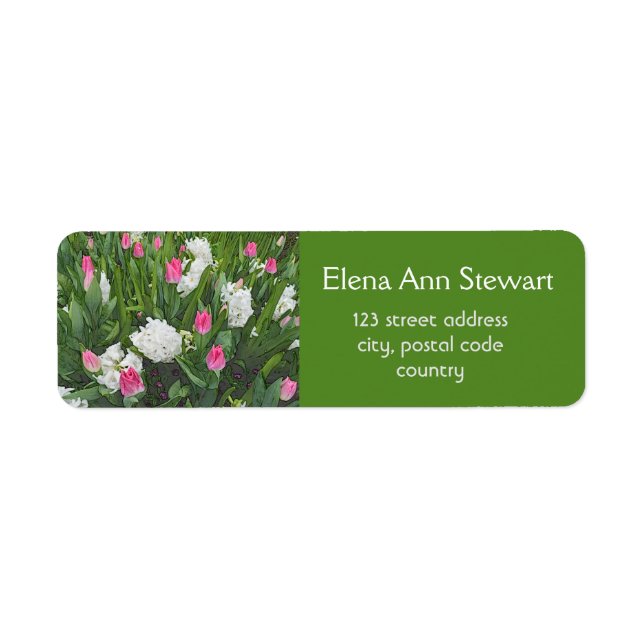 Étiquette Jolie fleurs de jardin rose et blanc (Devant)