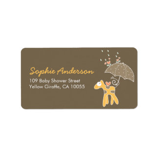 Étiquette Jolie Giraffe Jaune et Baby shower parapluie Adres
