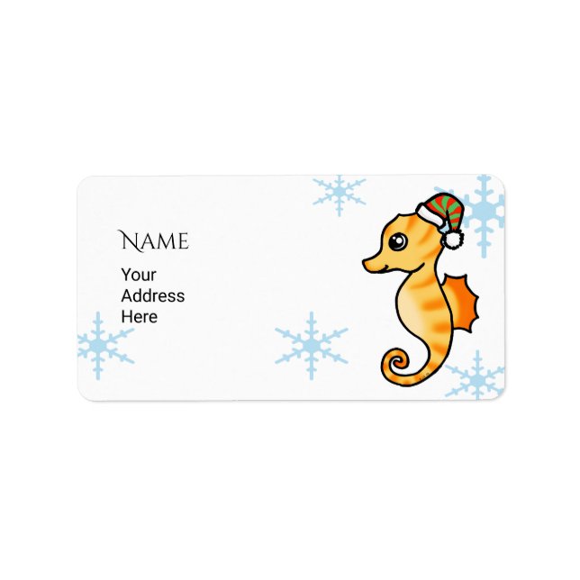 Étiquette Jolie Hippocampe Flocon de Neige de Noël Fêtes (Devant)