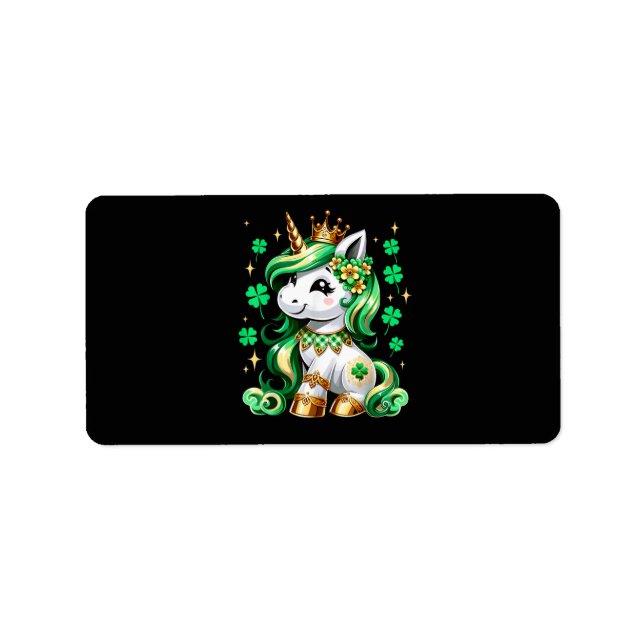 Étiquette Jolie Licorne Trèfle St Patrick (Devant)