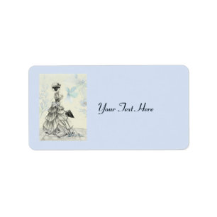 Étiquette Jolie Madame vintage et fleurs bleues