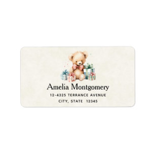 Étiquette Jolie ours en peluche avec cadeaux de Noël Adresse