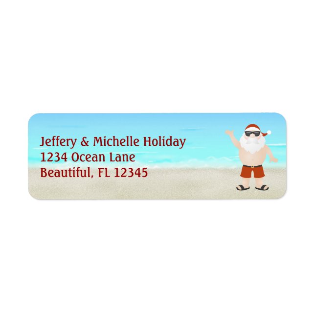 Étiquette Jolie Père Noël à la plage Noël Adresse (Devant)