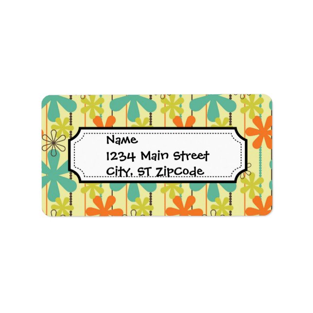 Étiquette Jolie perles de fleurs Art Blue Orange Green Brown (Devant)