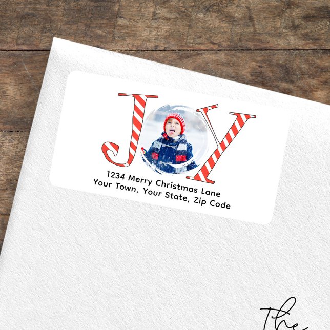 Étiquette Jolie photo Christmas Retours Adresse (Joy cute photo typography design return address label. )