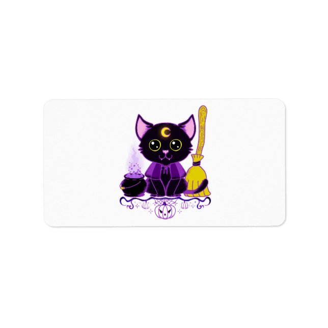 Étiquette Jolie sorcière de chat noir d'Halloween (Devant)