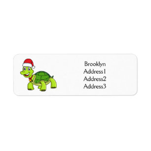 Étiquette Jolie tortue en chapeau de Père Noël
