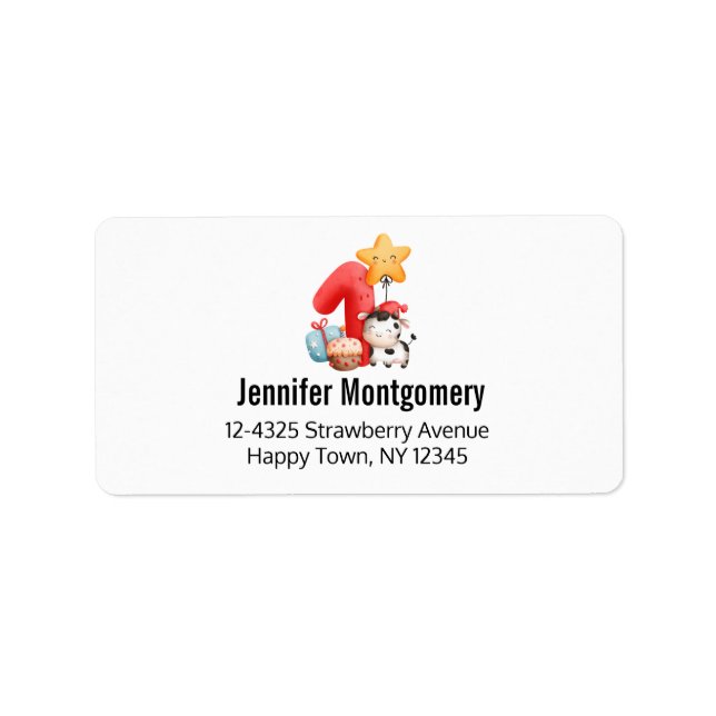 Étiquette Jolie vache 1er anniversaire (Devant)