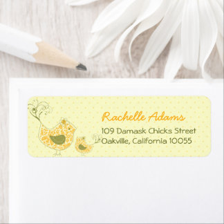 Étiquette Jolie Yellow Damask Maman & Baby Bird Adresse chic