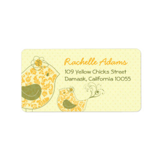 Étiquette Jolie Yellow Damask Maman & Baby Bird Adresse chic