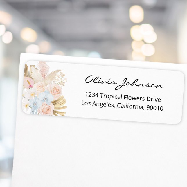 Étiquette Jolies fleurs tropicales Adresse de retour florale (Créateur téléchargé)