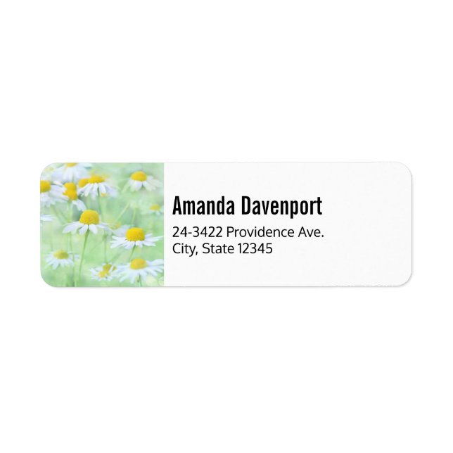 Étiquette Jolies marguerites dans une photo de terrain (Devant)