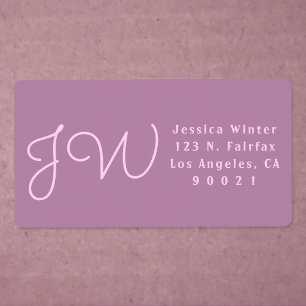 Étiquette Jolis monogrammes mauve/rose Adresse de retour Exp