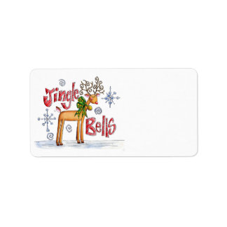 Étiquette Jolis rennes de Noël, flocons de neige Jingle Bell