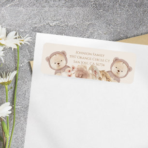 Étiquette Jote Bear Twins Genre Neutre Baby shower Adresse