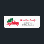 Étiquette Jote Christmas Tree Vintage Truck Adresse Labe<br><div class="desc">Joli sapin de Noël Vintage Camion Rouge Étiquettes de adresse</div>