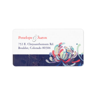 Étiquette Jote Floral Navy Blue Mariage Adresse