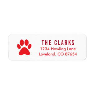 Étiquette Jote rouge Empreinte de patte chien Noël Adresse d