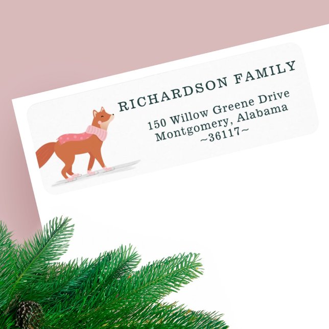 Étiquette Jote Woodland Winter Fox Ice Skate Adresse (Cute Woodland Winter Fox Ice Skating Address Label)