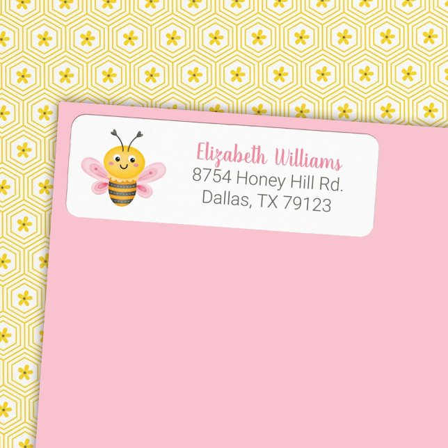 Étiquette Jote Yellow Rose Bee Baby shower Adresse de retour (A cute mama to bee baby shower address label. Personalize it with your info.)