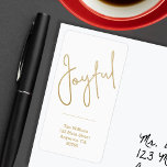 Étiquette JOUEUSES Vacances Faux Or Faux Foil<br><div class="desc">Le mot Joyful dans un faux script de feuille d'or accentue ces étiquettes de adresse blancs personnalisés avec votre nom et adresse. Élégant pour toutes les fêtes de Noël. CORRESPONDANCE d'objets dans notre collection.</div>