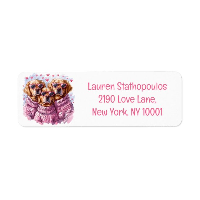 Étiquette Jour des Valentines Chiens d'or (Devant)