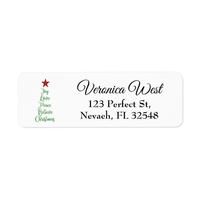 Étiquette Joy Love Paix Croyez l'arbre de Noël avec le rouge (Devant)