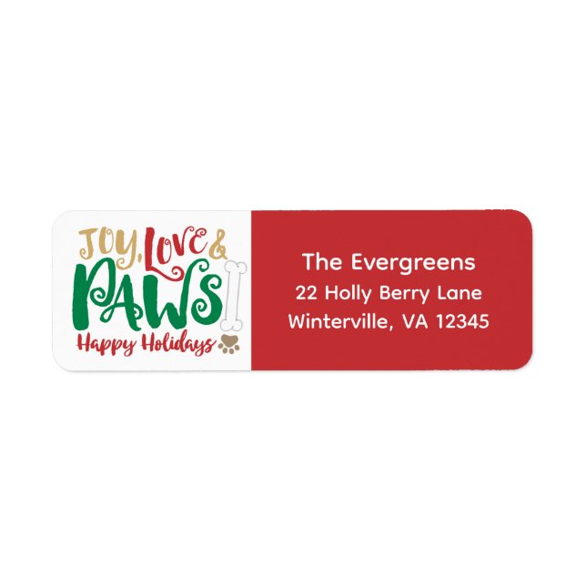 Étiquette Joy Love Paws Happy Holidays Cute Pet (Devant)
