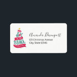 Étiquette Joy to the World Christmas Citation Typographie<br><div class="desc">Étiquettes de adresse avec une illustration amusante et fantaisiste. Design typographique en forme d'arbre de Noël avec quelques ornements de noël et une étoile au-dessus. A l'intérieur sont les mots : Joie au monde.</div>