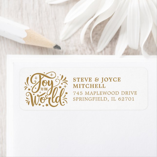 Étiquette Joy To The World Christmas Holidays Gold Script (En situation)